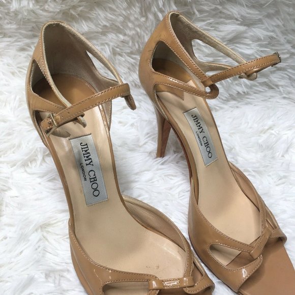 Jimmy Choo 40 US 10 Nude Open Toe Beige Heels - Picture 5 of 10